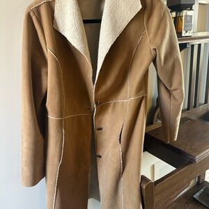 Elegant Tan Shearling Trench Coat